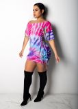 EVE Tie Dye Print Short Sleeve Lace-Up Mini Dress NY-8889