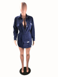 EVE Corduroy Long Sleeve Mini Skirt 2 Piece Sets SHA-86297