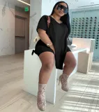 EVE Plus Size Solid Split Top And Shorts 2 Piece Sets NY-2095