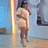 EVE Plus Size Solid Split Top And Shorts 2 Piece Sets NY-2095