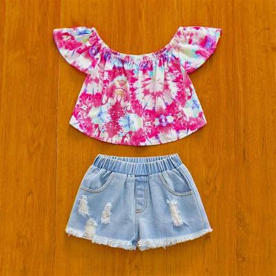 EVE Kids Girl Tie Dye Top+Jeans Shorts 2 Piece Sets YKTZ-2208