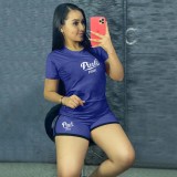 EVE Pink Letter T Shirt And Shorts Sports 2 Piece Sets XMF-099