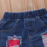 EVE Kids Girl Letter Tank Top+Hole Jeans Shorts 2 Piece Sets YKTZ-21123