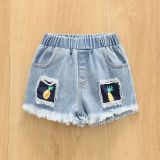EVE Kids Girl Pineapple Print Top+Hole Jeans Shorts 2 Piece Sets YKTZ-2206