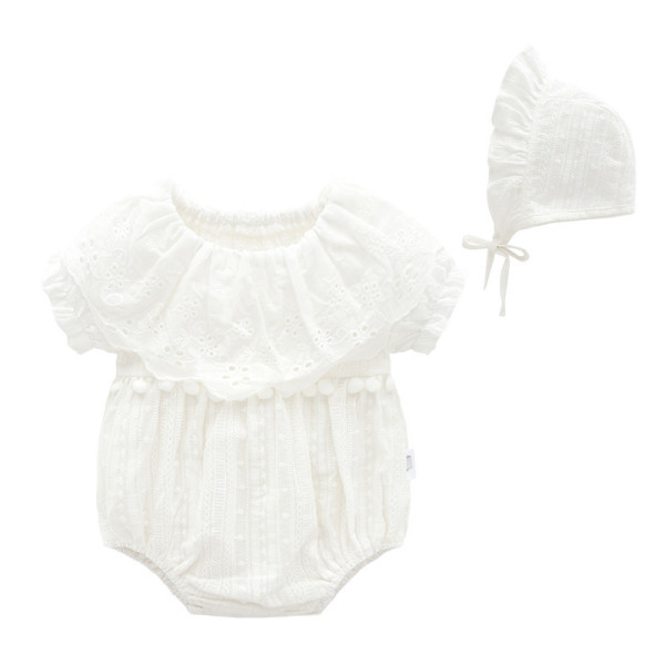 EVE Baby Girl Summer White Lace Short Sleeve Romper(With Hat) YKTZ-323