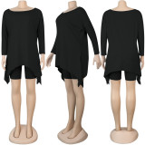 EVE Plus Size Solid Long Sleeve Top+Shorts 2 Piece Sets NY-2012
