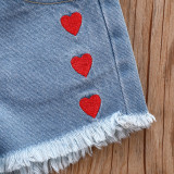 EVE Kids Girl Love Heart Print Top+Jeans Shorts 3 Piece Sets YKTZ-2091