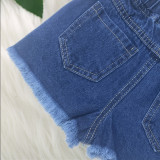 EVE Kids Girl Black T Shirt+Hole Jeans Shorts 2 Piece Sets YKTZ-1159