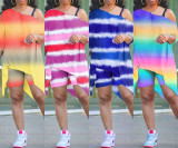 EVE Plus Size Tie Dye Long Sleeve Top+Shorts 2 Piece Sets NY-2017