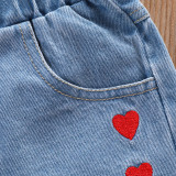 EVE Kids Girl Love Heart Print Top+Jeans Shorts 3 Piece Sets YKTZ-2091