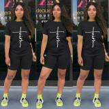 EVE Letter Print T Shirt And Shorts Two Piece Sets TE-2031