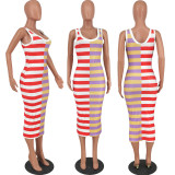 EVE Casual Striped Sleeveless Midi Dress YH-5250