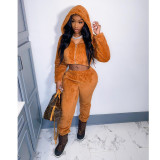 EVE Winter Hooded Plush Thick Two Piece Pants Set GCNF-0166