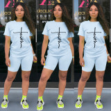 EVE Letter Print T Shirt And Shorts Two Piece Sets TE-2031