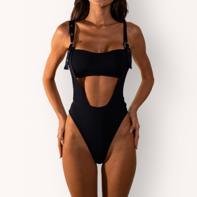 Black Sexy Thong Bikini One Piece Swimsuit CASF-8800
