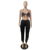 EVE Solid Sexy Tassel Bra Top And Pants 2 Piece Sets GCNF-0134