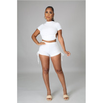 EVE Solid Backless Crop Top And Shorts Two Piece Sets GCNF-0117