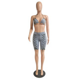 EVE Denim Bra Top+Bandage Jeans Shorts 2 Piece Sets GCNF-0093