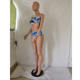 EVE Sexy Printed Bandeau Bikinis With Long Cloak 3 Piece Sets GCNF-0118