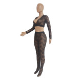 EVE Sexy Lace Crop Top And Pants 2 Piece Sets GCNF-0092