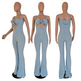EVE Solid Sexy Tube Top+Strap Jumpsuit 2 Piece Sets GCNF-0050