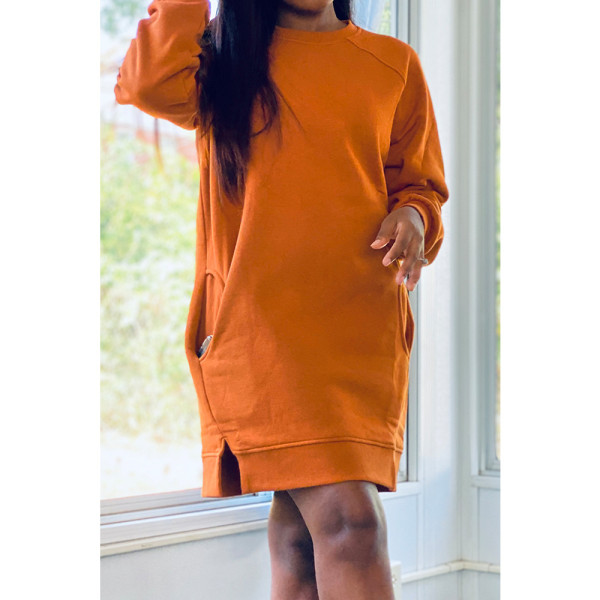 EVE Solid Long Sleeve O Neck Sweatshirt Dress GCNF-0071