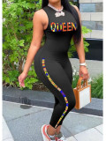 EVE QUEEN Letter Print Sleeveless Jumpsuit NYMF-259