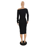 EVE Solid Long Sleeve Slim Midi Dress GCNF-0077