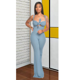 EVE Solid Sexy Tube Top+Strap Jumpsuit 2 Piece Sets GCNF-0050