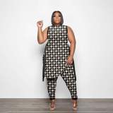 EVE Plus Size Printed Split Sleeveless Top And Pants Set PHF-13268