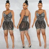 EVE Sexy Hot Drilling Tassel Mini Club Dress BY-5633