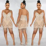 EVE Sexy Hot Drilling Tassel Mini Club Dress BY-5633