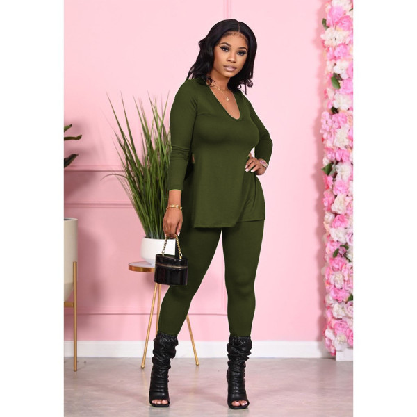 EVE Solid Long Sleeve Two Piece Pants Set GCNF-0066