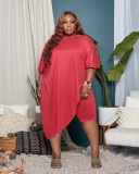 EVE Plus Size Casual Solid Color Loose Top Shorts Two Piece Sets CQF-90097
