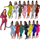 EVE Solid Hooded Zipper Two Piece Pants Set GCNF-0049