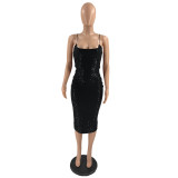 EVE Lace Up Sequin Sexy Nightclub Midi Dress IV-8283