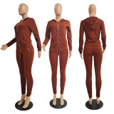 EVE Solid Hooded Zipper Two Piece Pants Set GCNF-0049