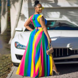 EVE Plus Size Printed Ruffled Crop Top Split Maxi Skirt 2 Piece Sets WPF-P80438
