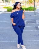 EVE Plus Size Solid Color Breasted Top And Pants Two Piece Sets CYAO-81009