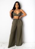 EVE Solid Color Fashion Halter Neck Top Wide-leg Pants 2 Piece Sets GDYF-6966