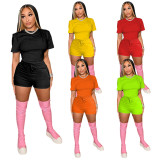 EVE Solid T Shirt And Shorts Two Piece Sets YUF-9097