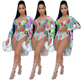 EVE Fashion Sexy Print Cloak Bikini Swimsuit Three-piece Set GDYF-6991