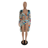 EVE Fashion Sexy Print Cloak Bikini Swimsuit Three-piece Set GDYF-6991