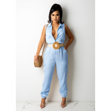 EVE Solid Color Sleeveless Simple Casual Jumpsuit (Without Belt) GDYF-6951