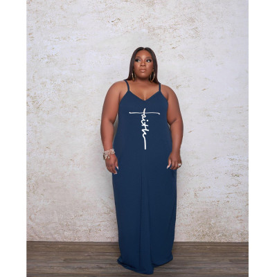 EVE Plus Size Loose Print Sexy Sling Long Dress GDYF-69481