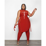 EVE Plus Size Tie Up Printed Vest And Pants Two Piece Sets GDYF-69351
