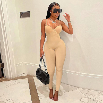 EVE Solid Spaghetti Strap Tight Jumpsuit FSL-F192