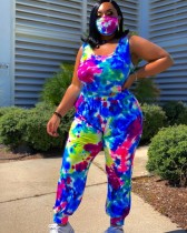 EVE Plus Size Tie Dye Print Sleeveless Jumpsuit (Without Mask)QCYF-795