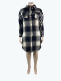 EVE Plus Size Plaid Long Sleeve Thick Coat QCYF-7065