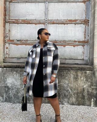 EVE Plus Size Plaid Long Sleeve Thick Coat QCYF-7065